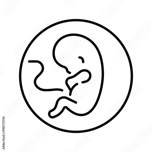 Pregnancy fetus icon. Healthcare and obstetrics line symbol. Black and white.