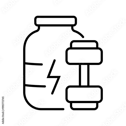 Protein powder icon. Healthcare and sports nutrition line symbol. Black and white.