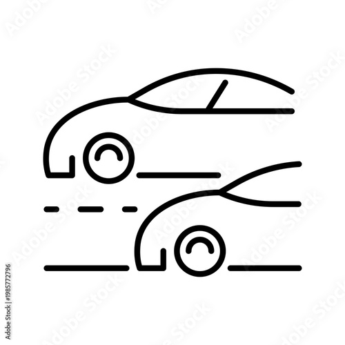 Race car icon. Sports and motorsport line symbol. Black and white.