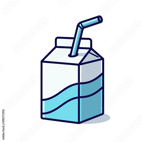 A simple, cartoon-style illustration of a juice box or milk carton with a blue straw inserted, depicting a cool, refreshing drink.