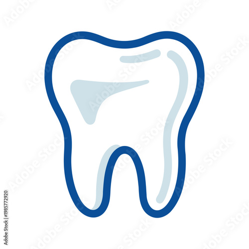 The image represents a human molar tooth with a thick navy outline and a light blue shadow inside on a stark white backdrop.