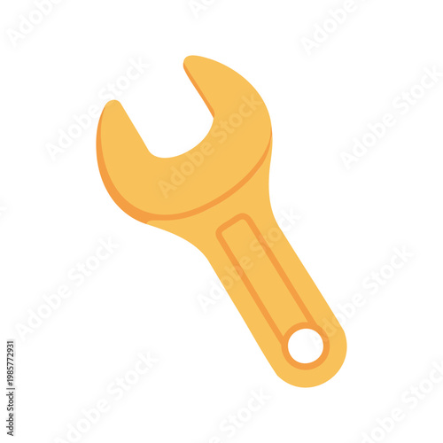 The golden wrench tool is commonly used for tightening or loosening nuts and bolts and is isolated on a white backdrop.