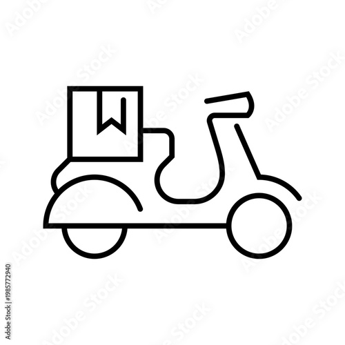 Scooter delivery icon. Business and logistics line symbol. Black and white.