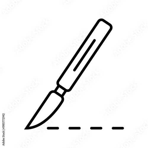 Scalpel blade icon. Healthcare and surgical instrument line symbol. Black and white.