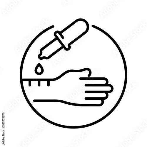 Skin allergy test icon. Healthcare and allergy testing line symbol. Black and white.