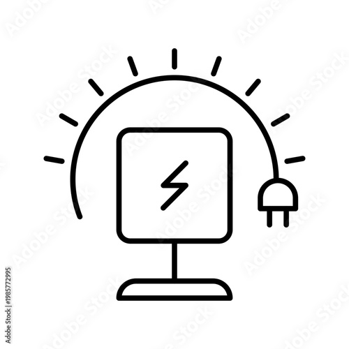 Solar panel icon. Industry and renewable energy line symbol. Black and white.
