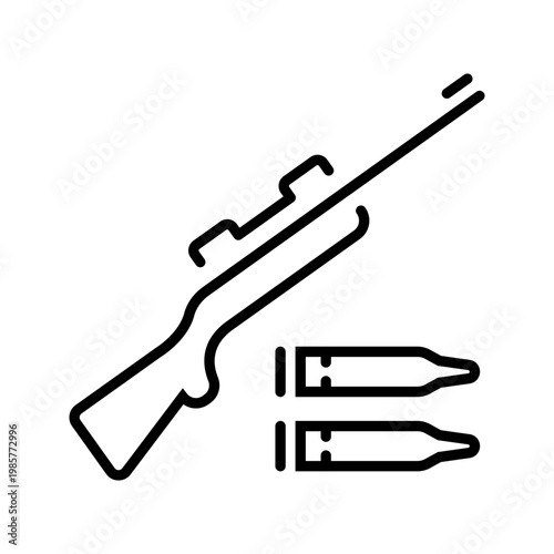 Sniper rifle icon. Defense and sniper rifle line symbol. Black and white.