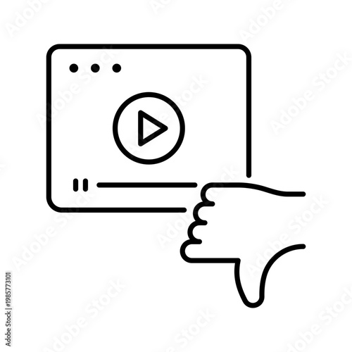 Video dislike icon. Communication and social media line symbol. Black and white.