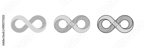 Infinity mobius strip sign in the style of technical drawing, gray fill and editable stroke isolated. Vector