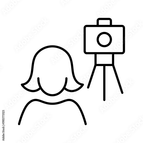 Video blogger icon. Media and vlogging line symbol. Black and white.
