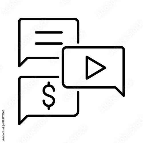 Video message icon. Business and messaging line symbol. Black and white.