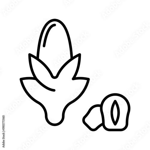 Wheat grain icon. Food and grain line symbol. Black and white.