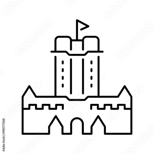 Vincennes castle icon. Travel and historical landmark line symbol. Black and white.