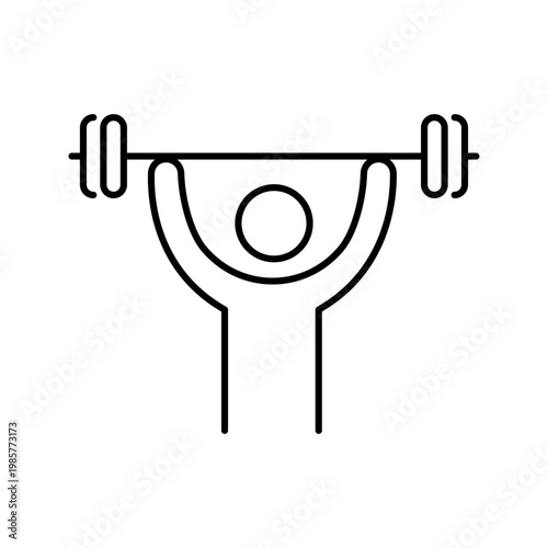 Weightlifting athlete icon. Sports and weightlifting line symbol. Black and white.