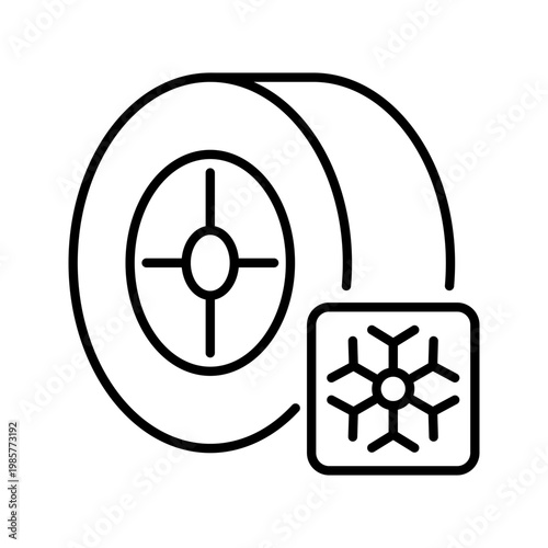 Winter tire icon. Transport and auto parts line symbol. Black and white.