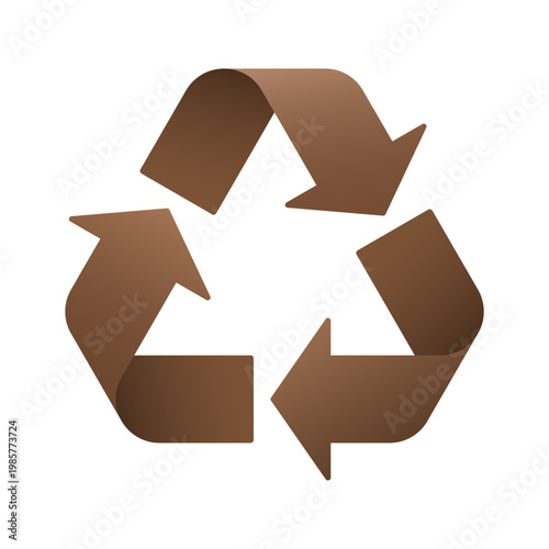 Brown colored recycle symbol with 3D effect, triangle triple arrow for organic waste sorting. Vector