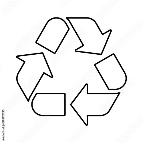 Recycle symbol triangle triple arrow, black line editable stroke. Vector