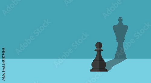 Chess pawn casting king shadow representing ambition, growth, and leadership concept