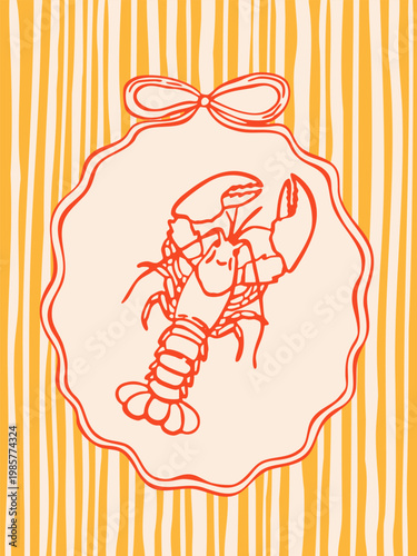 A hand-drawn lobster poster. Perfect for restaurant menus, seafood branding, beachfront cafes, packaging, and advertising.