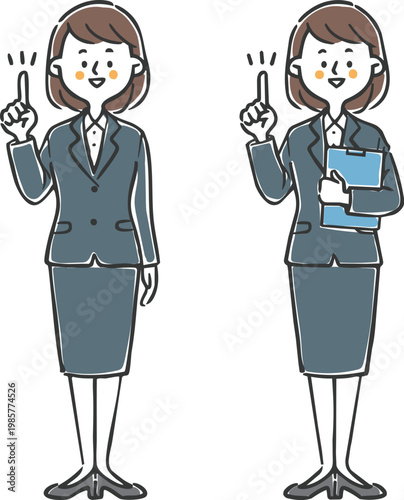ポイントを説明する女性会社員　全身　ベクター