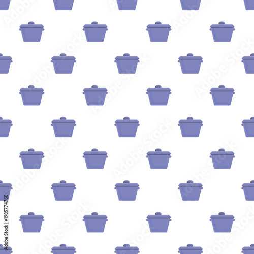 Seamless pattern featuring multiple purple pots and pans on a simple white background