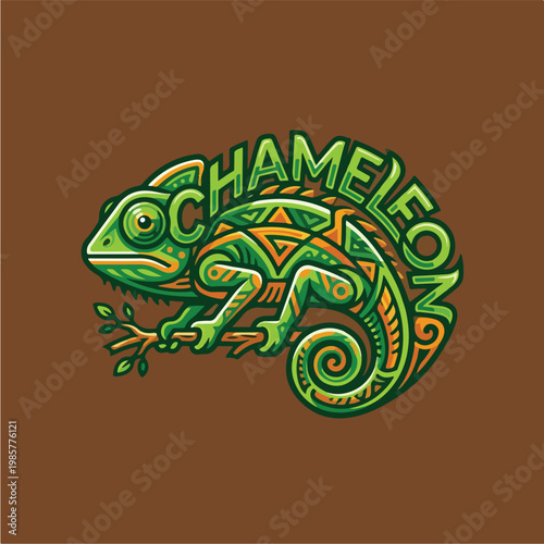 Chameleon Colorful Reptile Illustration.
