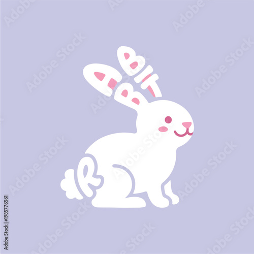 Cute White Easter Bunny Cartoon.