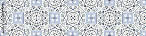 Seamless Portuguese Azulejo Tile Pattern in Blue and White – Ornamental Ceramic Vector Background