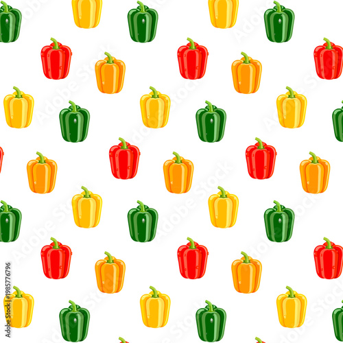 Bright multi-colored peppers on a white background.Vector seamless pattern with multicolored peppers on a white background.