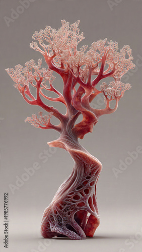 An autumn nature illustration featuring a decorative wood vase with red flowers and a seasonal branch leaf design