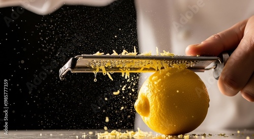 Chef Grating Fresh Lemon Zest for Culinary Preparation.