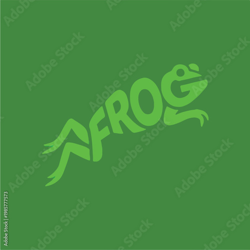 Green frog logo on green.