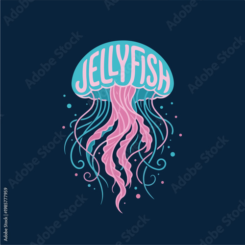 Jellyfish Pink Tentacles Illustration.