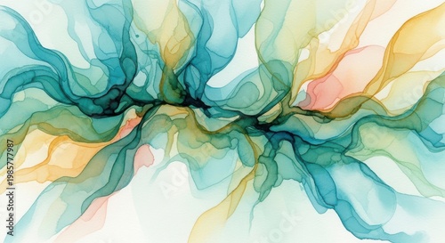 Abstract watercolor explosion a vibrant blend of teal gold and peach hues