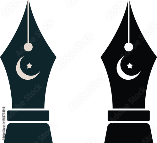 Islamic Pen Nib with Crescent Moon and Star Minimal Eid Design.