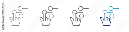 A control icon is a graphical symbol used in user interfaces to represent actions, settings, or management tools. It is depicted as a finger clicking several buttons. This icon is designed with varyin