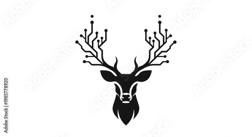 Deer head with antlers silhouette illustration.