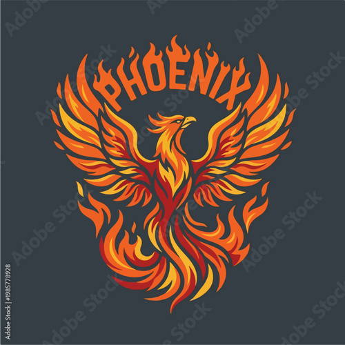 Phoenix Bird Rising From Flames.