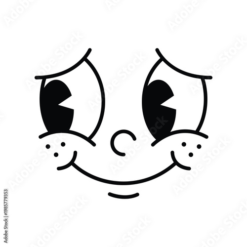 Retro cartoon face with big sparkling eyes and wide smile