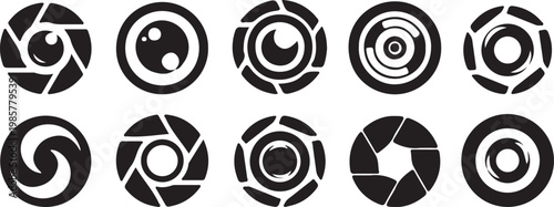 camera lens diaphragm icon set vector 