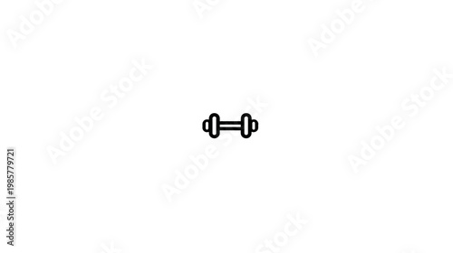 Black dumbbell icon centered on white background. Simple and clean fitness representation