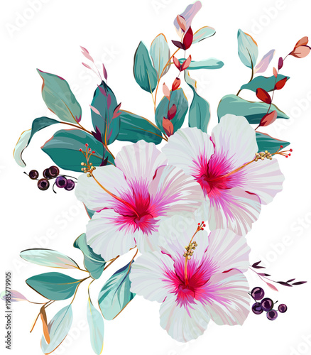 Tropical flower bouquet. Summer bouquet. Paradise flowers. Exotic, tropical bouquet.