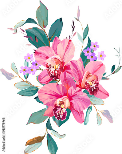 Tropical flower bouquet. Summer bouquet. Paradise flowers. Exotic, tropical bouquet.