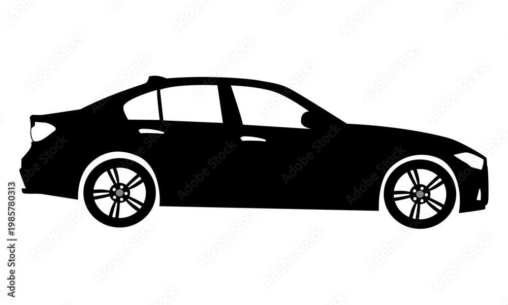 Fototapeta premium Black moving car icon isolated on white background. Suitable for all businesses.