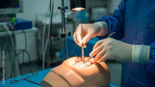 Surgeon Demonstrating Surgical Procedure on Medical Mannequin