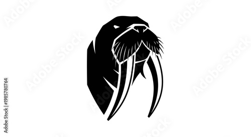 Black walrus head illustration with tusks.