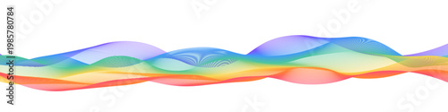 Abstract rainbow line wave on transparent background inspired by Pride Month. Flowing colorful spectrum lines symbolizing LGBTQ+ diversity for banners, posters, social media and inclusive design