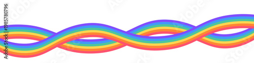 Colorful rainbow ribbon wave isolated on transparent background for Pride Month. Smooth flowing LGBTQ+ stripes symbolizing diversity, perfect for banners, posters, headers and inclusive designs