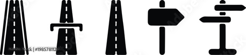 highway road direction sign icon set vector illustration 