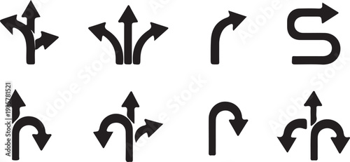 road direction arrow black icon set vector illustration